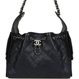 Chanel Small 25 Hobo Bag Dark Blue Metallic Caviar Silver Hardware