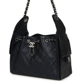 Chanel Small 25 Hobo Bag Dark Blue Metallic Caviar Silver Hardware