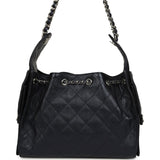 Chanel Small 25 Hobo Bag Dark Blue Metallic Caviar Silver Hardware