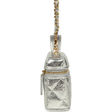 Chanel Micro Top Handle Vanity Case Bag Charm Metallic Silver Aged Calfskin Gold Hardware