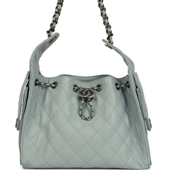 Chanel Mini 25 Hobo Bag Light Blue Caviar Aged Ruthenium Hardware