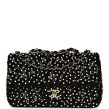 Chanel Small Pearl Beaded Flap Bag Black and White Sequins Light Gold Hardware