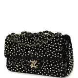 Chanel Small Pearl Beaded Flap Bag Black and White Sequins Light Gold Hardware