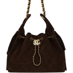 Chanel Small 25 Hobo Bag Dark Brown Suede Antique Gold Hardware