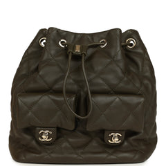 Chanel Mini Duma Drawstring Backpack Khaki Lambskin Light Gold Hardware