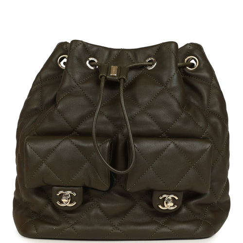 Chanel Mini Duma Drawstring Backpack Khaki Lambskin Light Gold Hardware