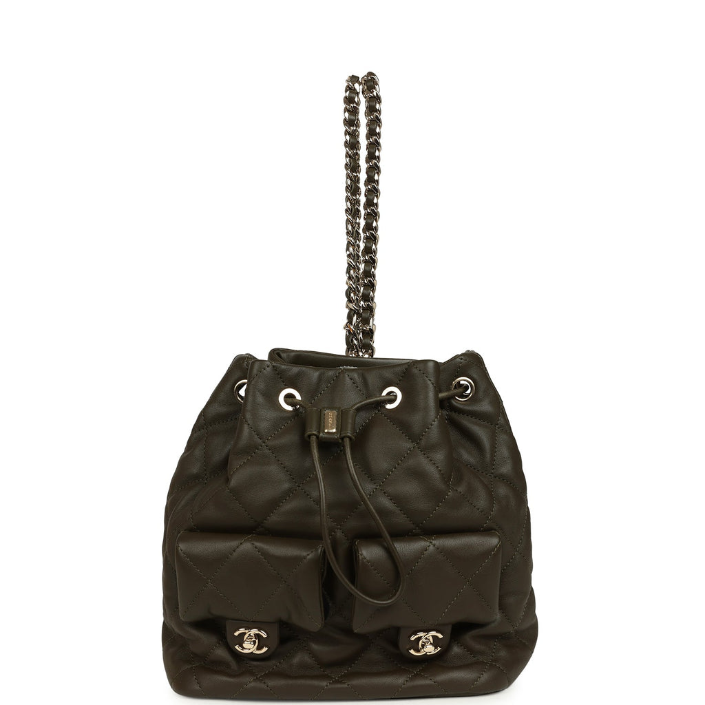 drawstring flap mini backpack Chanel Mini Duma Drawstring Backpack Khaki Lambskin Light Gold Hardware – New & Authentic