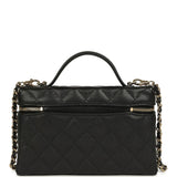 Chanel Top Handle Long Vanity Case with Chain Black Caviar Light Gold Hardware