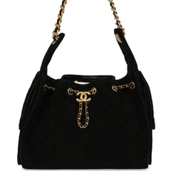 Chanel Small 25 Hobo Bag Black Suede Antique Gold Hardware