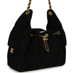 Chanel Small 25 Hobo Bag Black Suede Antique Gold Hardware