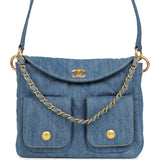 Chanel Small Supple Twins Hobo Bag Light Blue Denim Brushed Gold Hardware