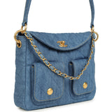 Chanel Small Supple Twins Hobo Bag Light Blue Denim Brushed Gold Hardware