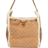 Chanel Medium 25 Hobo Bag Beige Suede and White Shearling Antique Gold Hardware