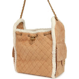 Chanel Medium 25 Hobo Bag Beige Suede and White Shearling Antique Gold Hardware
