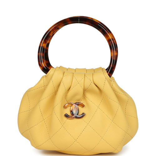 Chanel Mini Pouch Yellow Shiny Lambskin Tortoiseshell Plexiglass Gold Hardware