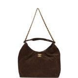 Chanel Maxi Hobo Bag Dark Brown Suede Antique Gold Hardware