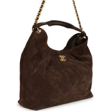 Chanel Maxi Hobo Bag Dark Brown Suede Antique Gold Hardware