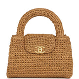 Chanel Small Kelly Dark Beige Raffia Brushed Gold Hardware