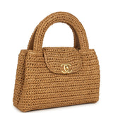 Chanel Small Kelly Dark Beige Raffia Brushed Gold Hardware