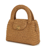 Chanel Small Kelly Dark Beige Raffia Brushed Gold Hardware