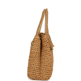 Chanel Small Kelly Dark Beige Raffia Brushed Gold Hardware