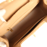 Chanel Small Kelly Dark Beige Raffia Brushed Gold Hardware