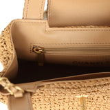 Chanel Small Kelly Dark Beige Raffia Brushed Gold Hardware