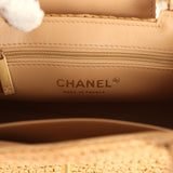 Chanel Small Kelly Dark Beige Raffia Brushed Gold Hardware