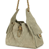 Pre-owned Chanel Small 25 Hobo Bag Olive Green Suede Antique Gold Hardware