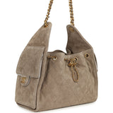 Chanel Small 25 Hobo Bag Dark Grey Suede Antique Gold Hardware