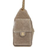 Chanel Small 25 Hobo Bag Dark Grey Suede Antique Gold Hardware