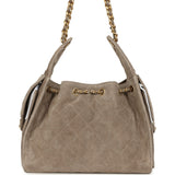 Chanel Small 25 Hobo Bag Dark Grey Suede Antique Gold Hardware