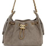 Chanel Mini 25 Hobo Bag Dark Grey Suede Antique Gold Hardware