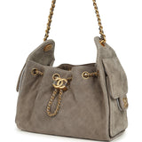 Chanel Mini 25 Hobo Bag Dark Grey Suede Antique Gold Hardware