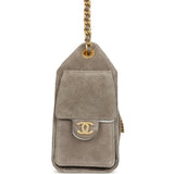 Chanel Mini 25 Hobo Bag Dark Grey Suede Antique Gold Hardware