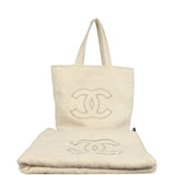Chanel CC Beach Hobo Bag & Towel Set Ecru Terry Silver and Black Hardware