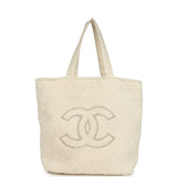 Chanel CC Beach Hobo Bag & Towel Set Ecru Terry Silver and Black Hardware