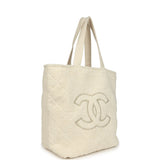 Chanel CC Beach Hobo Bag & Towel Set Ecru Terry Silver and Black Hardware