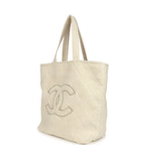 Chanel CC Beach Hobo Bag & Towel Set Ecru Terry Silver and Black Hardware
