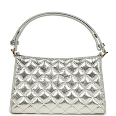 Chanel Small Quilted CC Shoulder Bag Metallic Silver Aged Calfskin Gold Hardware