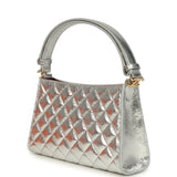 Chanel Small Quilted CC Shoulder Bag Metallic Silver Aged Calfskin Gold Hardware