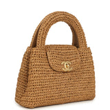 Chanel Small Kelly Dark Beige Raffia Brushed Gold Hardware - Thumbnail View 2
