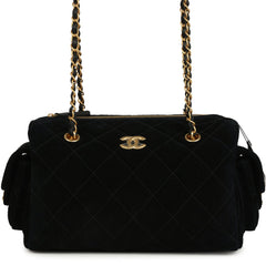 Chanel Small Bowling Bag Black Suede Antique Gold Hardware