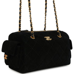 Chanel Small Bowling Bag Black Suede Antique Gold Hardware