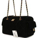 Chanel Small Bowling Bag Black Suede Antique Gold Hardware - Thumbnail View 5