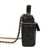 Chanel Top Handle Long Vanity Case with Chain Black Shiny Caviar Gold Hardware