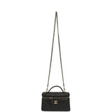 Chanel Top Handle Long Vanity Case with Chain Black Shiny Caviar Gold Hardware