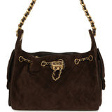 Chanel Mini 25 Hobo Bag Dark Brown Suede Antique Gold Hardware