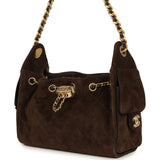 Chanel Mini 25 Hobo Bag Dark Brown Suede Antique Gold Hardware