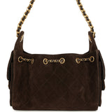 Chanel Mini 25 Hobo Bag Dark Brown Suede Antique Gold Hardware